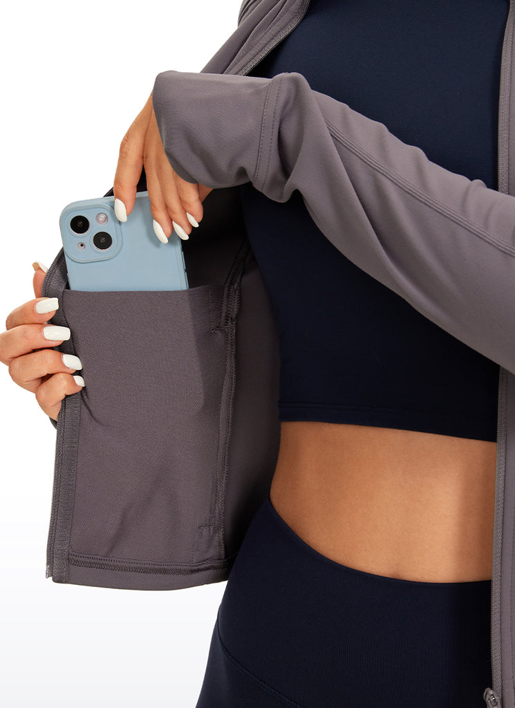 CRZ YOGA Women's Butterluxe Cropped Pocket Outerwear Full Zip Jackets Tornado