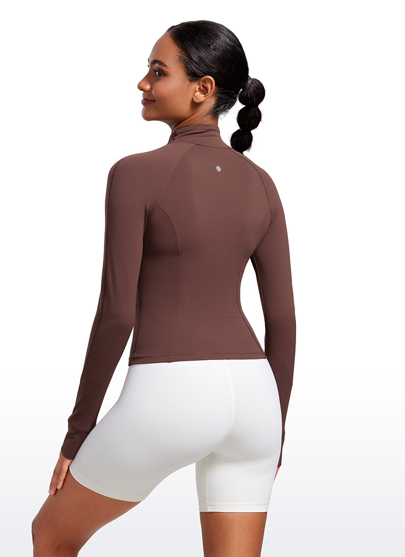 CRZ YOGA Women's Butterluxe Cropped Pocket Outerwear Full Zip Jackets Taupe