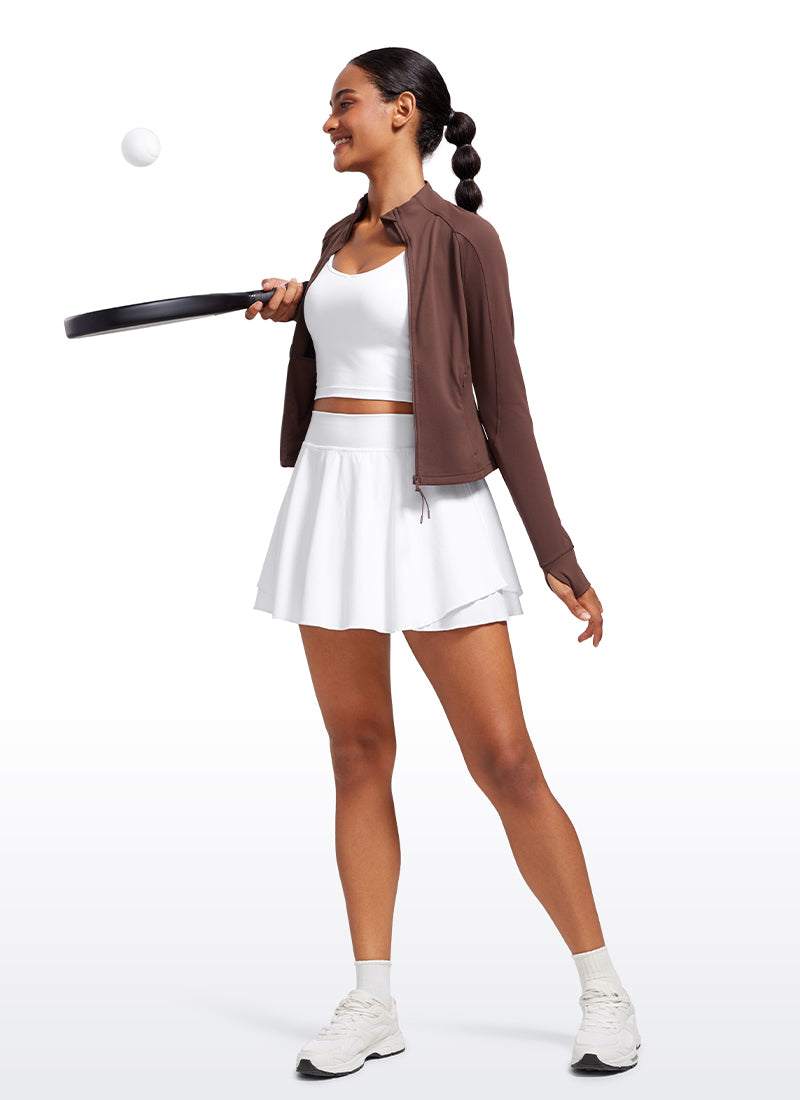 CRZ YOGA Women's Butterluxe Cropped Pocket Outerwear Full Zip Jackets Taupe