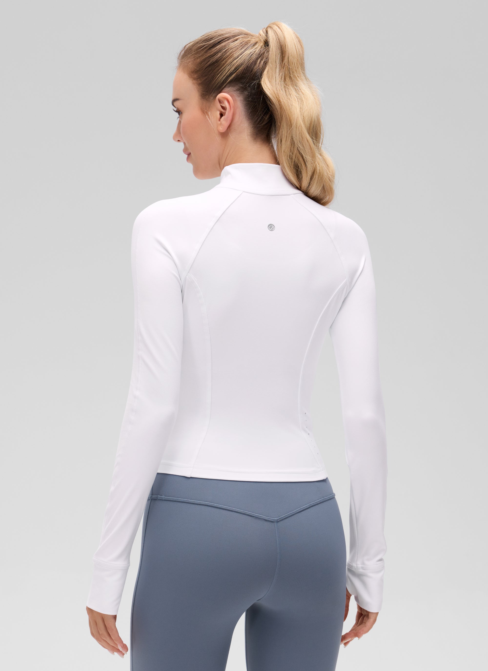 CRZ YOGA Women's Butterluxe Cropped Pocket Outerwear Full Zip Jackets White