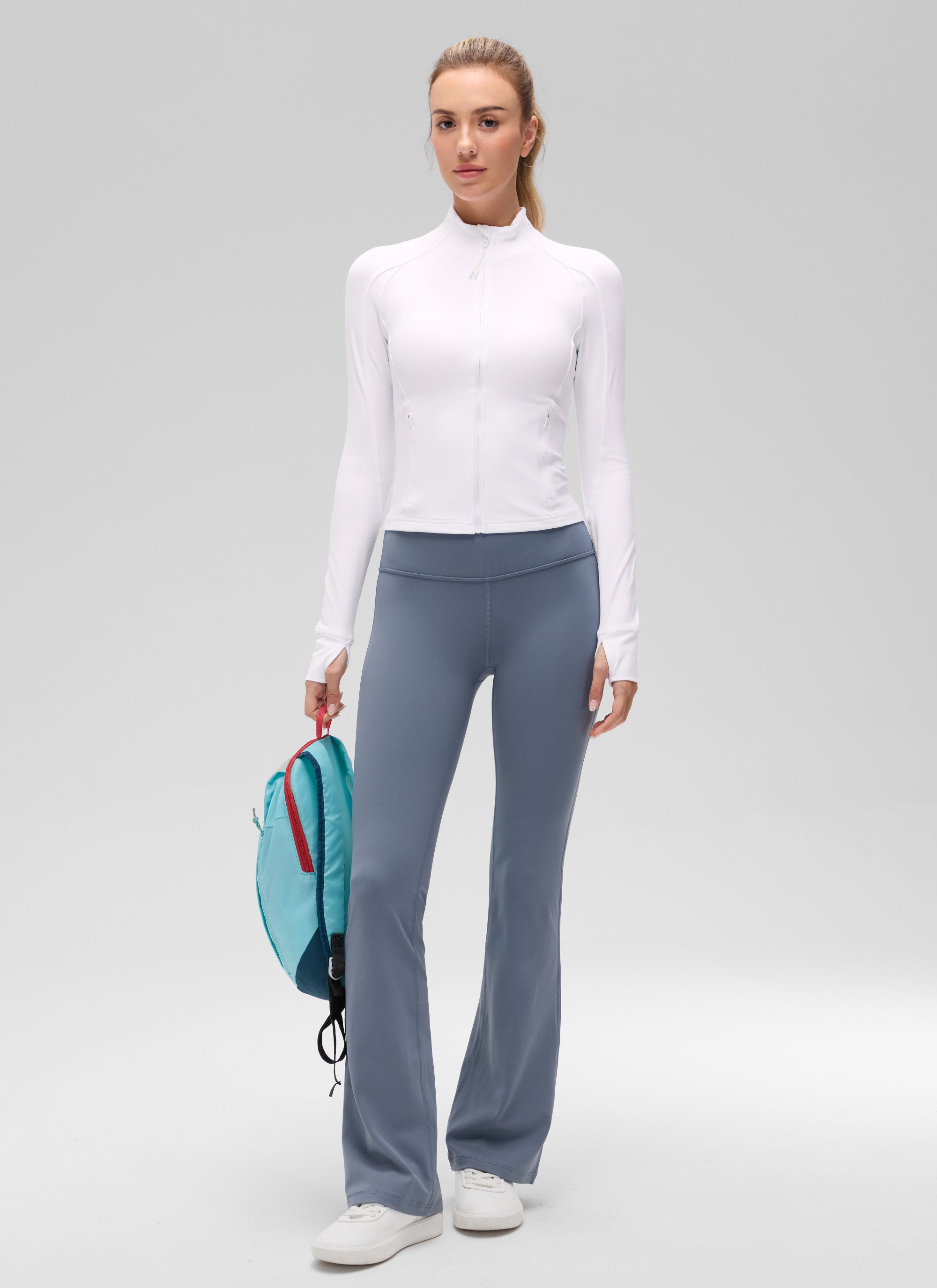 CRZ YOGA Women's Butterluxe Cropped Pocket Outerwear Full Zip Jackets White