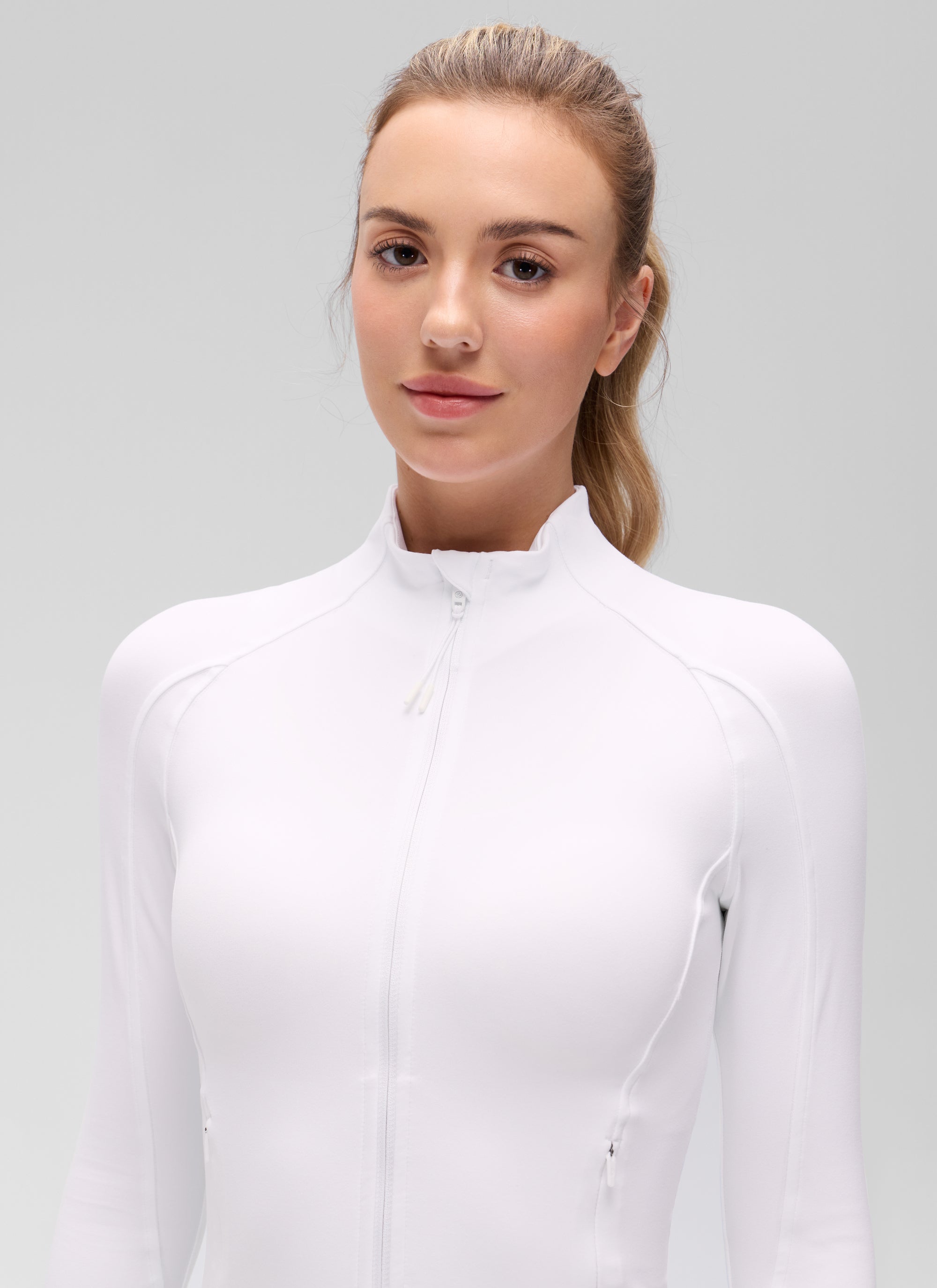 CRZ YOGA Women's Butterluxe Cropped Pocket Outerwear Full Zip Jackets White