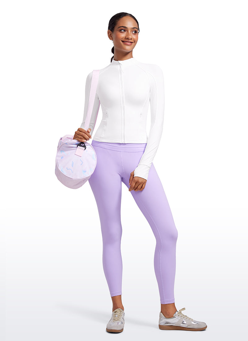 CRZ YOGA Women's Butterluxe Cropped Pocket Outerwear Full Zip Jackets White