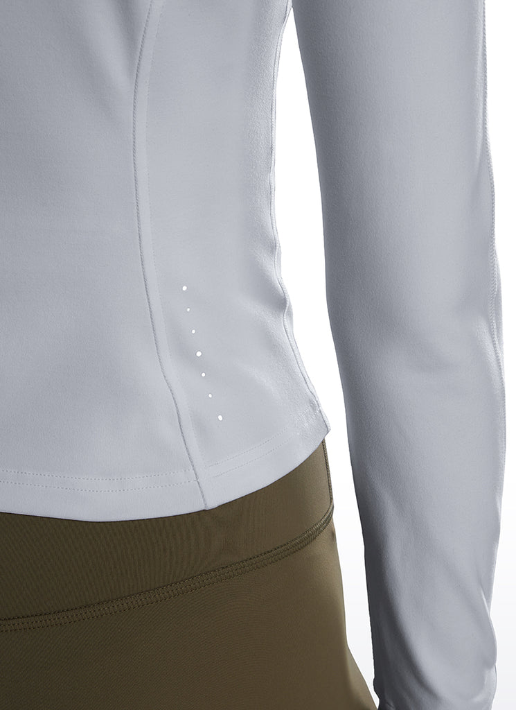 CRZ YOGA Women's Butterluxe Cropped Pocket Outerwear Full Zip Jackets White