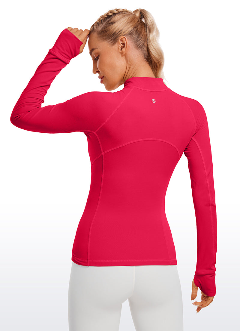CRZ YOGA Women's Run Slim Fit Brushed Half-Zip Long Sleeve Hip Length Viva Magenta