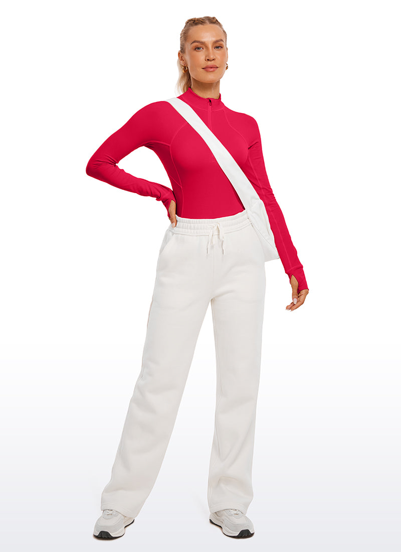 CRZ YOGA Women's Run Slim Fit Brushed Half-Zip Long Sleeve Hip Length Rock grey