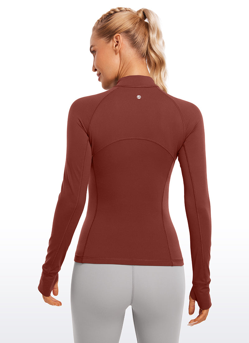 CRZ YOGA Women's Run Slim Fit Brushed Half-Zip Long Sleeve Hip Length Jujube Brown