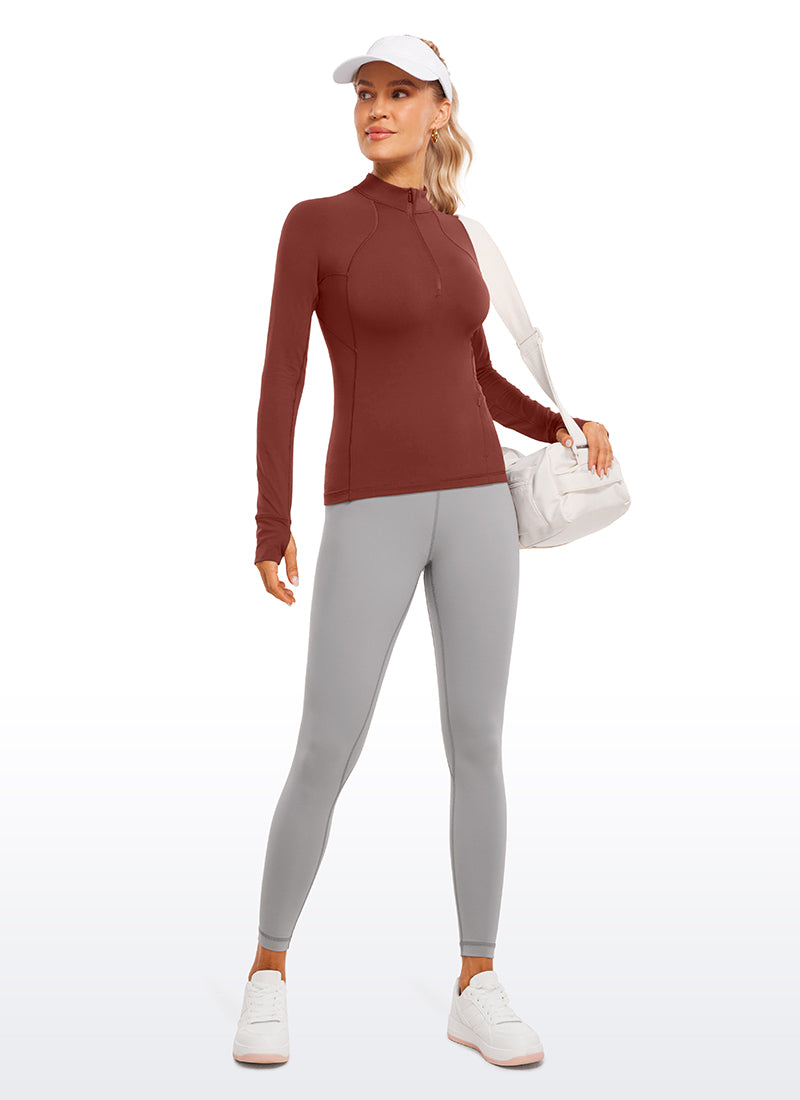 CRZ YOGA Women's Run Slim Fit Brushed Half-Zip Long Sleeve Hip Length Jujube Brown