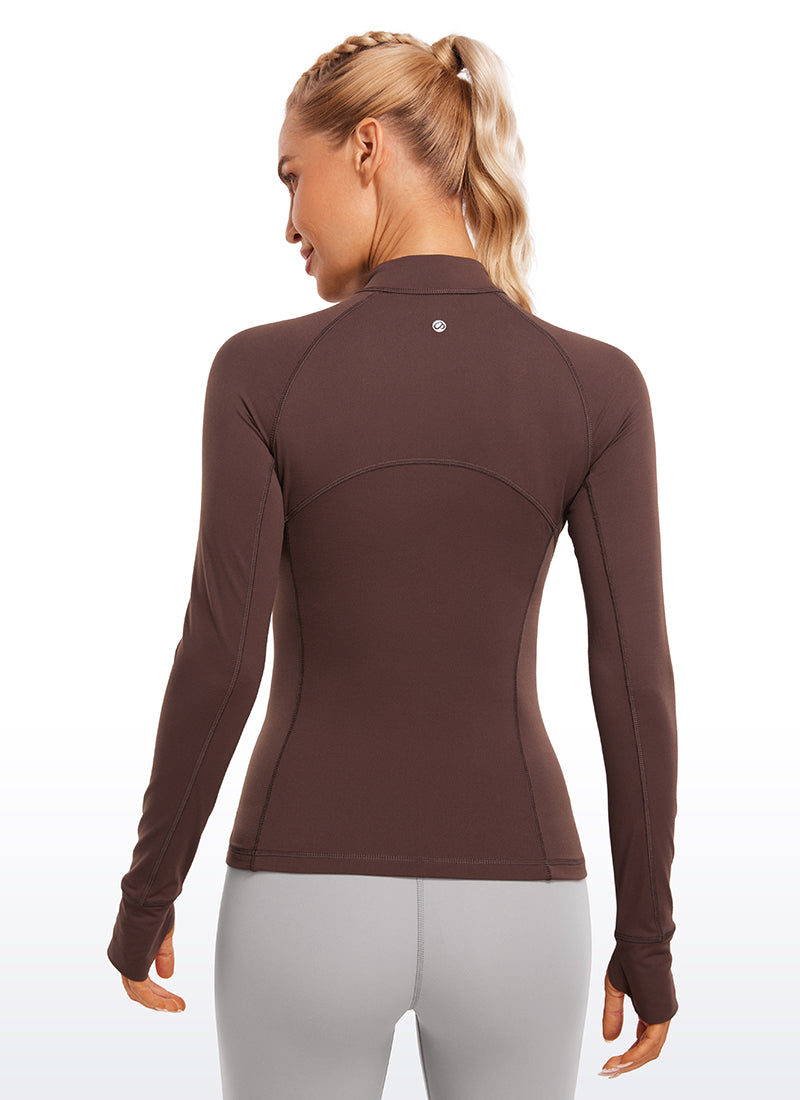 CRZ YOGA Women's Run Slim Fit Brushed Half-Zip Long Sleeve Hip Length Taupe