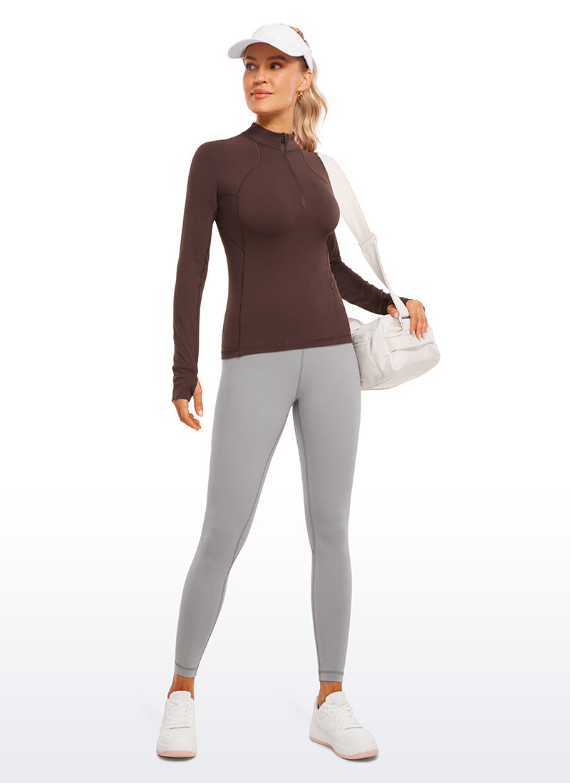 CRZ YOGA Women's Run Slim Fit Brushed Half-Zip Long Sleeve Hip Length Taupe