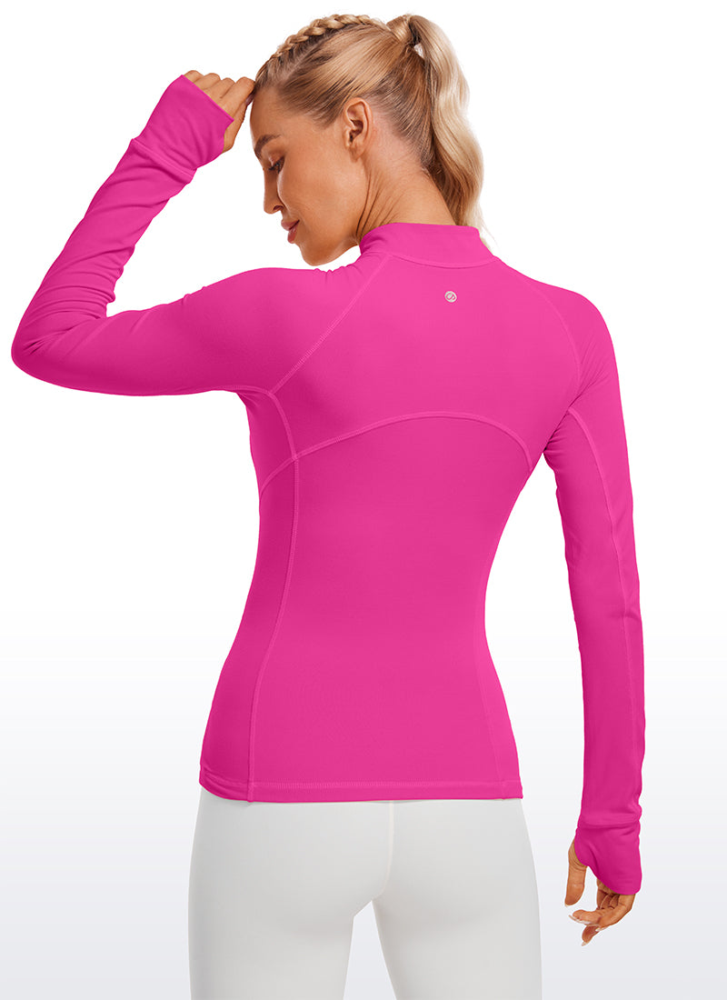 CRZ YOGA Women's Run Slim Fit Brushed Half-Zip Long Sleeve Hip Length Hibiscus Purple