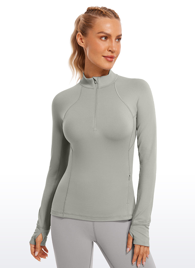 CRZ YOGA Women's Run Slim Fit Brushed Half-Zip Long Sleeve Hip Length Rocky Grey