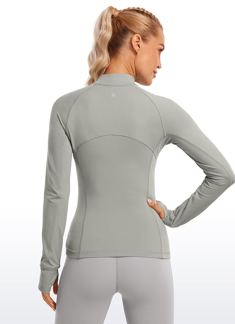 CRZ YOGA Women's Run Slim Fit Brushed Half-Zip Long Sleeve Hip Length Rocky Grey