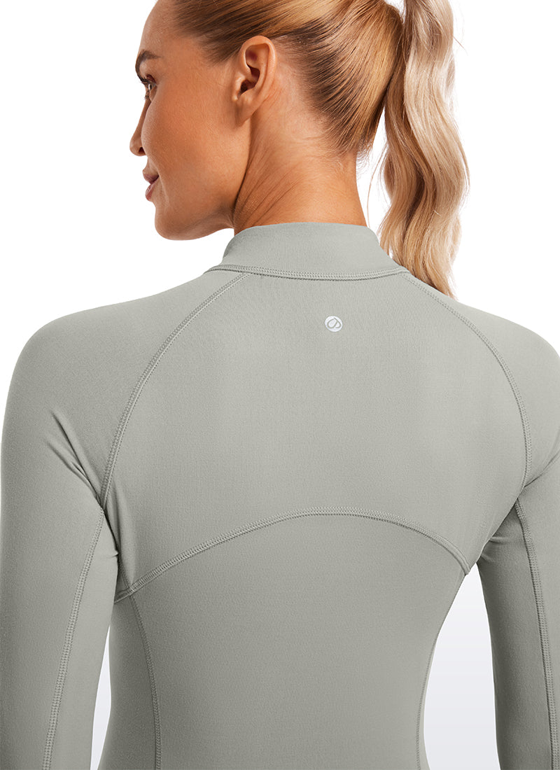 CRZ YOGA Women's Run Slim Fit Brushed Half-Zip Long Sleeve Hip Length Rocky Grey