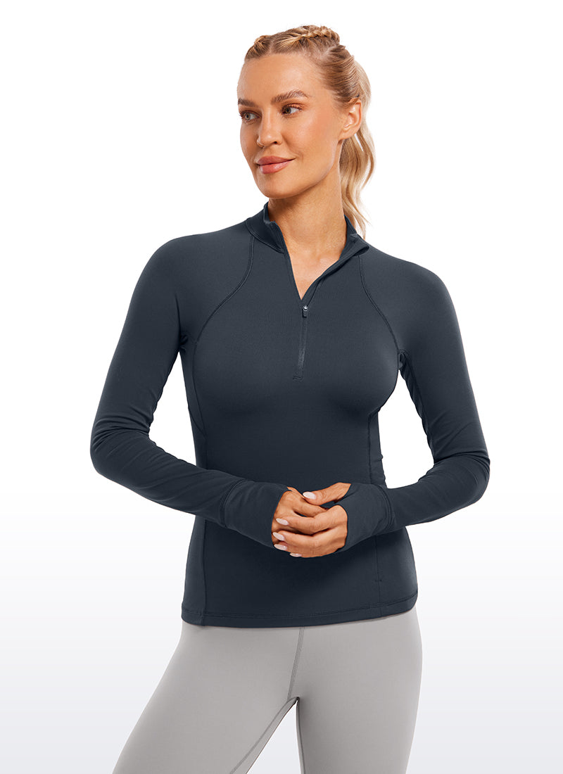 CRZ YOGA Women's Run Slim Fit Brushed Half-Zip Long Sleeve Hip Length True Navy