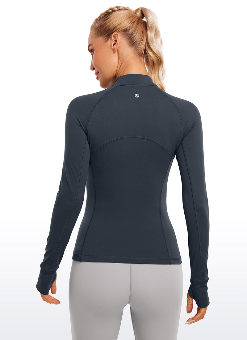 CRZ YOGA Women's Run Slim Fit Brushed Half-Zip Long Sleeve Hip Length True Navy