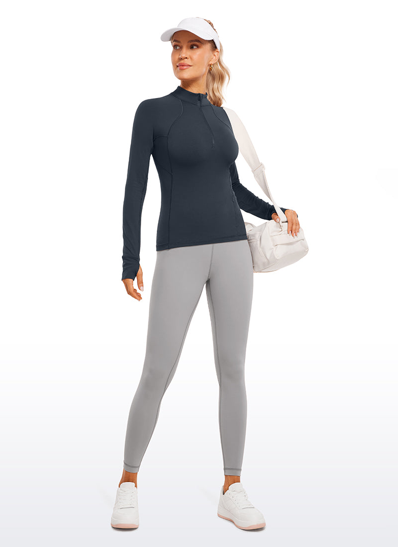 CRZ YOGA Women's Run Slim Fit Brushed Half-Zip Long Sleeve Hip Length True Navy