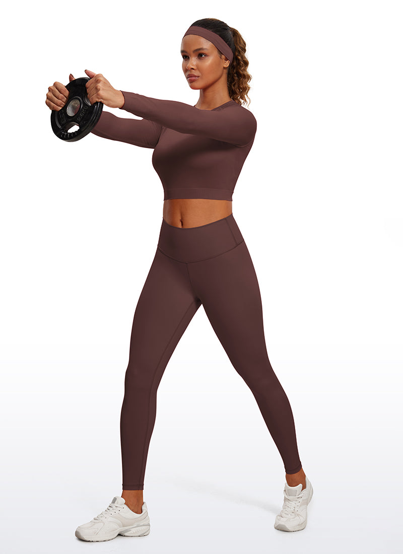 CRZ YOGA Women's Slim Fit Running Yoga Seamless Crop Long Sleeves Taupe