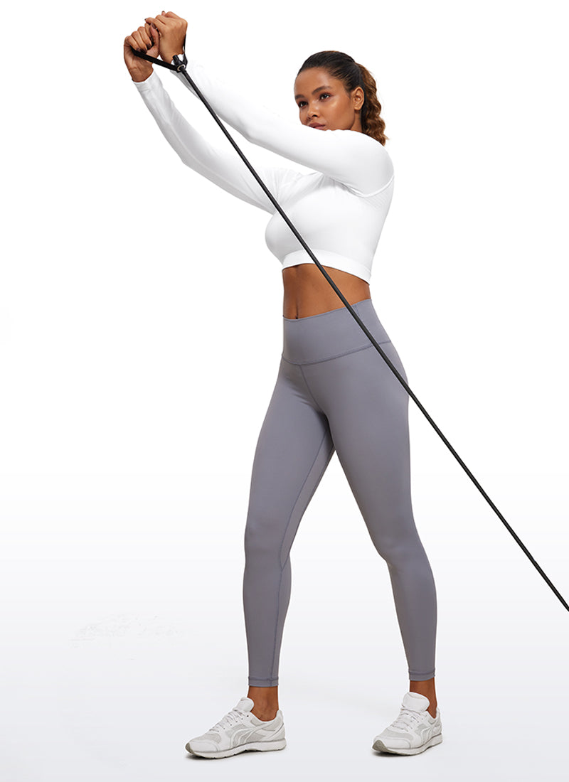 CRZ YOGA Women's Slim Fit Running Yoga Seamless Crop Long Sleeves Black