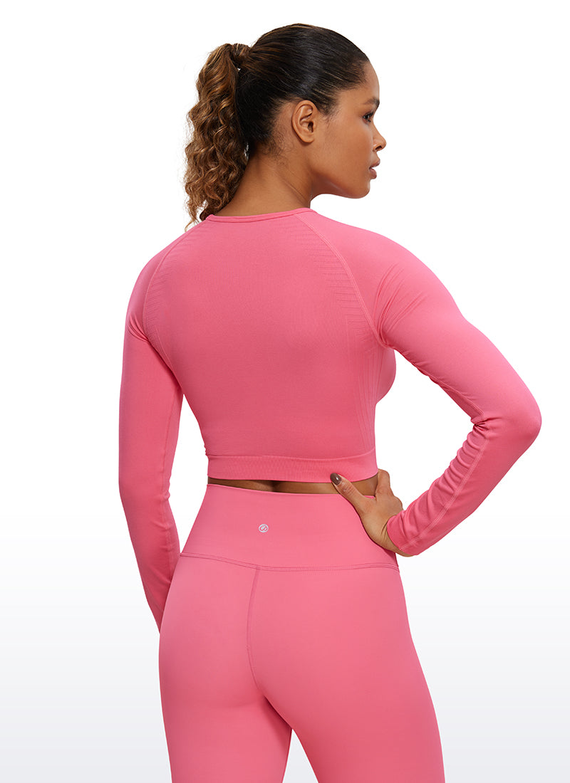 CRZ YOGA Women's Slim Fit Running Yoga Seamless Crop Long Sleeves Raspberry Sorbet