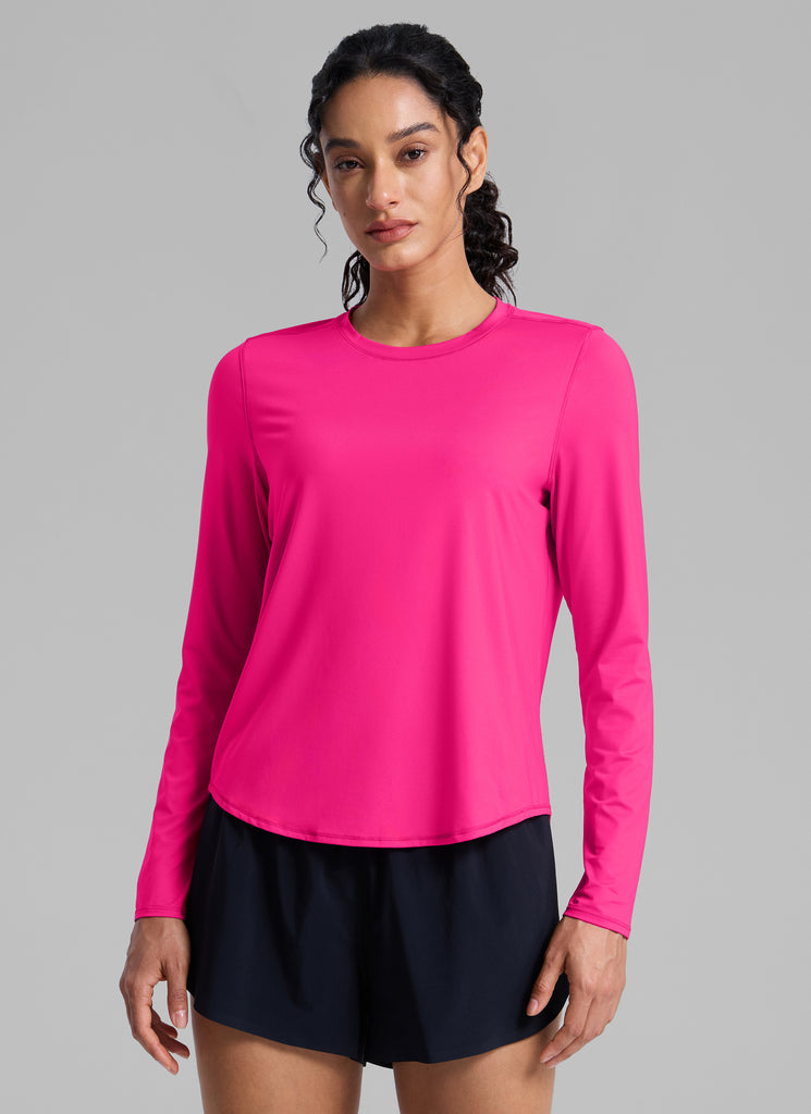 CRZ YOGA Women UPF 50+ Running Lightweight Loose Fit Long Sleeves Quick Dry Deep Red
