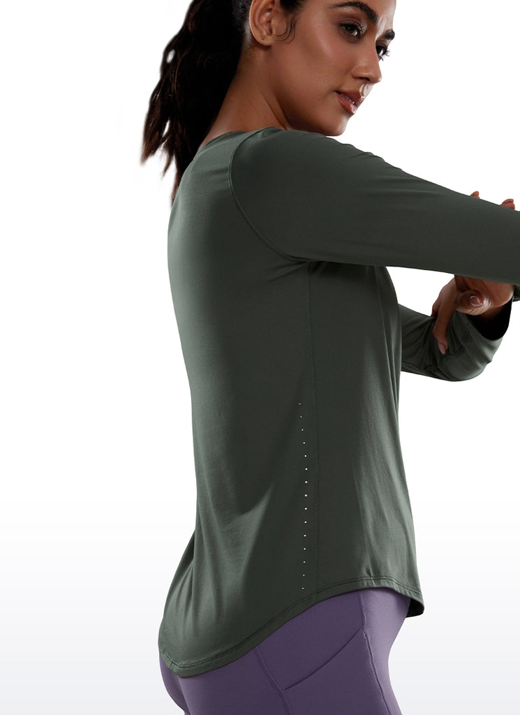 CRZ YOGA Women UPF 50+ Running Lightweight Loose Fit Long Sleeves Quick Dry Grey Sage