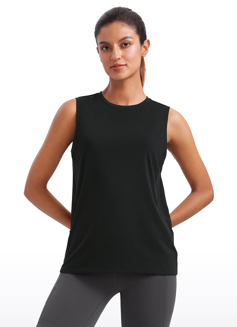 CRZYOGA  women's Pima Cotton Tank High Neck Black
