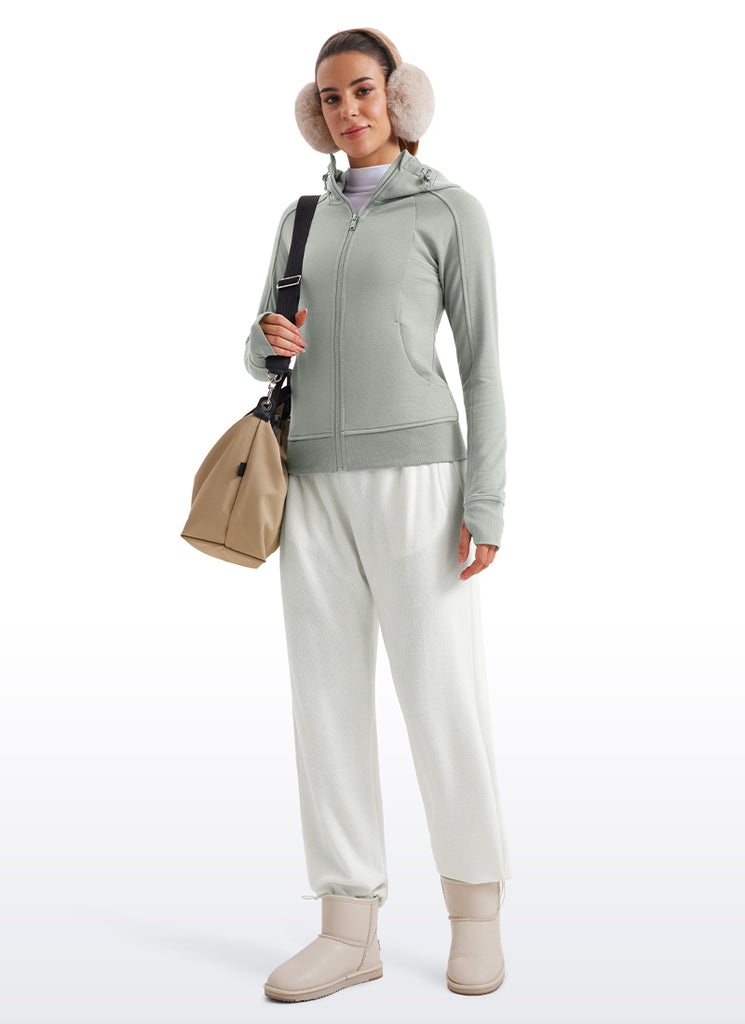 CRZ YOGA Women's Slim Fit Outerwear Amenity Full Zip Hoodies Thumb Holes Sterling