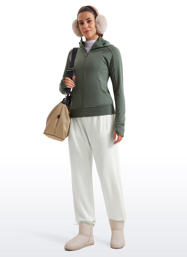 CRZ YOGA Women's Slim Fit Outerwear Amenity Full Zip Hoodies Thumb Holes Pink Peony