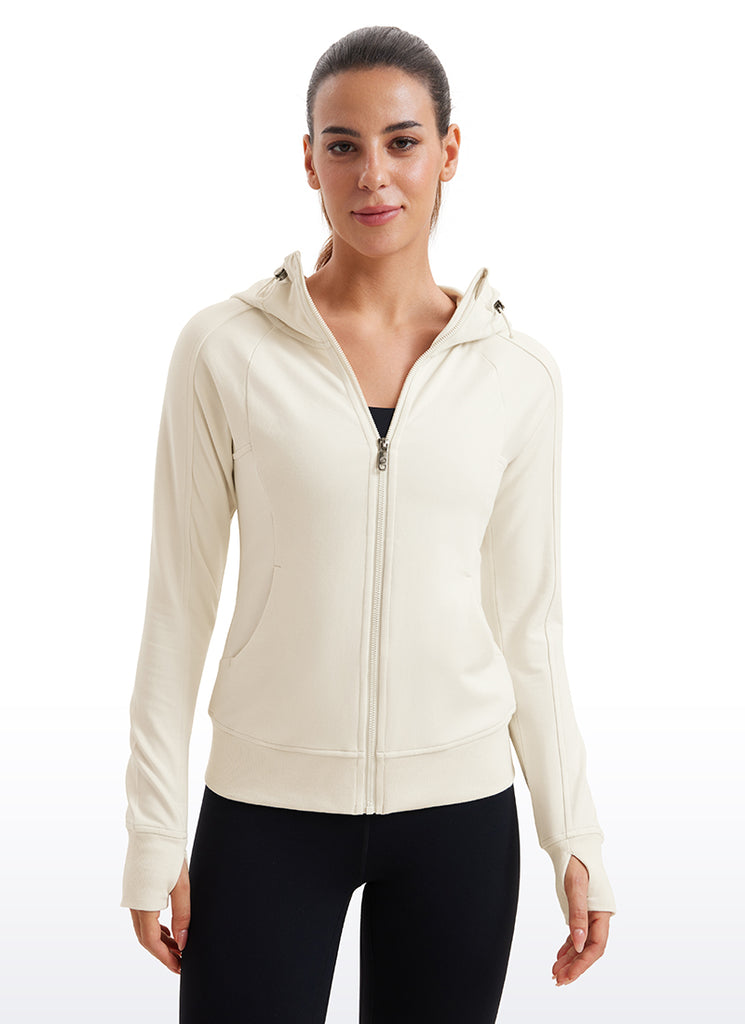 CRZ YOGA Women's Slim Fit Outerwear Amenity Full Zip Hoodies Thumb Holes Sterling