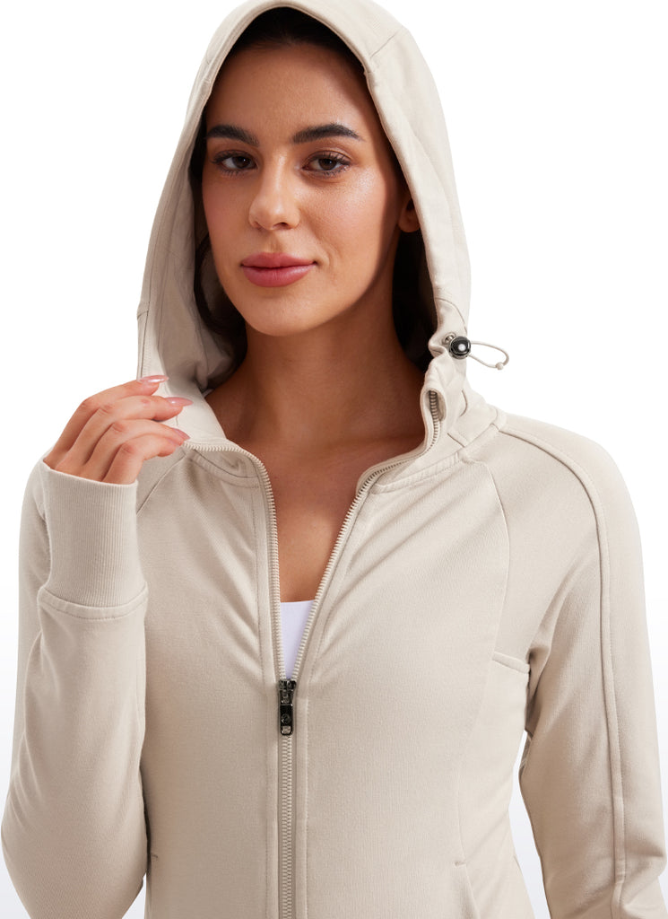 CRZ YOGA Women's Slim Fit Outerwear Amenity Full Zip Hoodies Thumb Holes Grey Sage