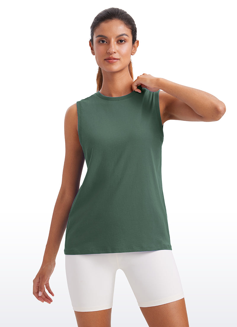 CRZYOGA  women's Pima Cotton Tank High Neck Graphite Green