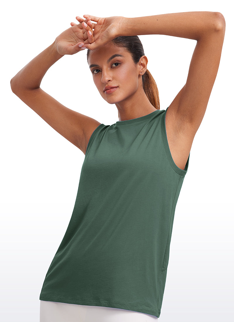 CRZYOGA  women's Pima Cotton Tank High Neck Graphite Green