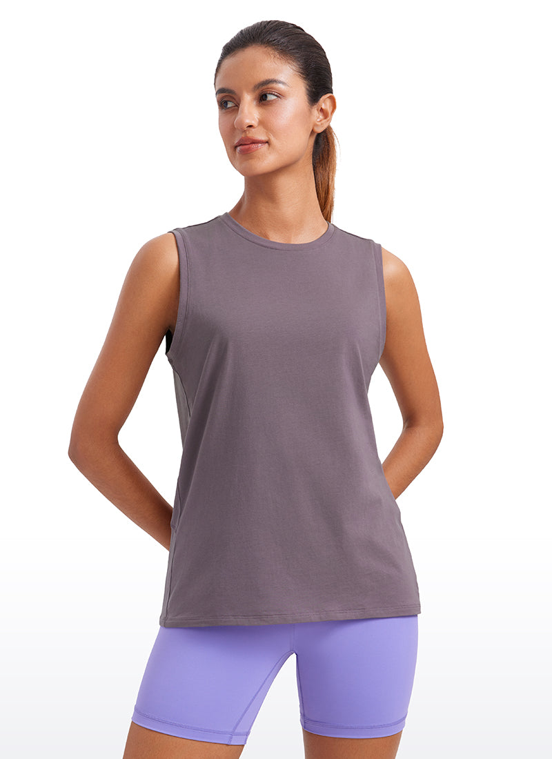 CRZYOGA  women's Pima Cotton Tank High Neck purple gray