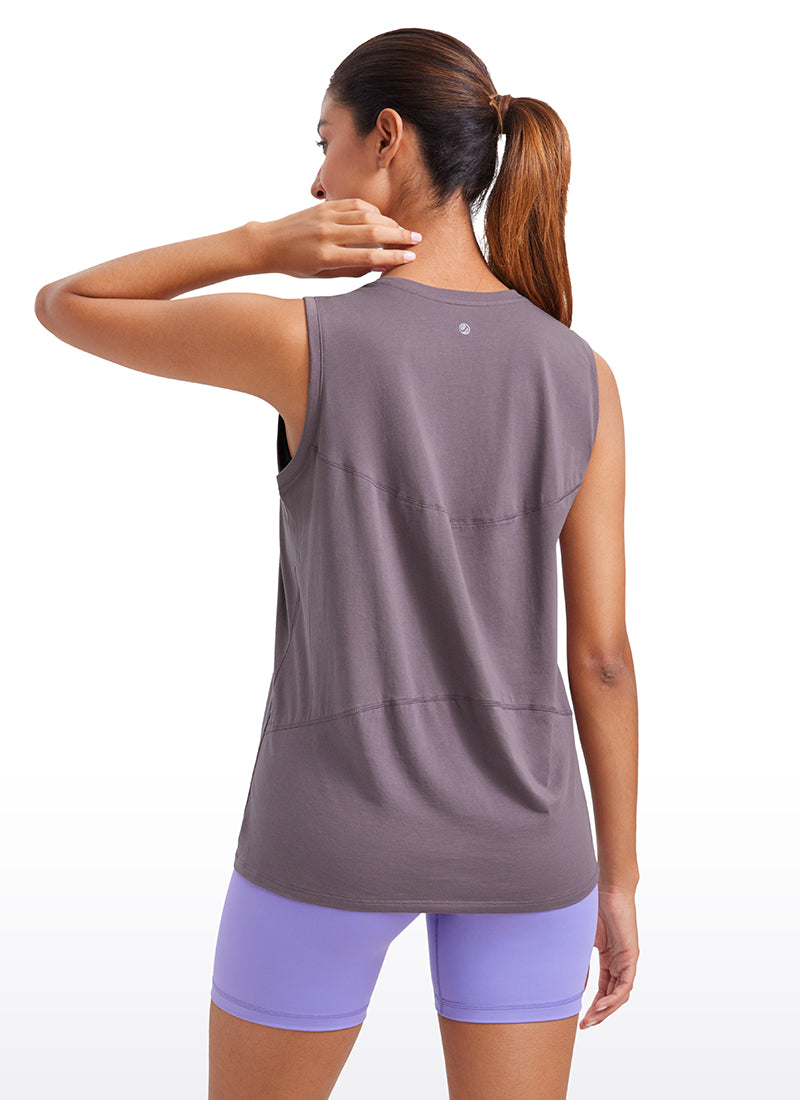 CRZYOGA  women's Pima Cotton Tank High Neck purple gray