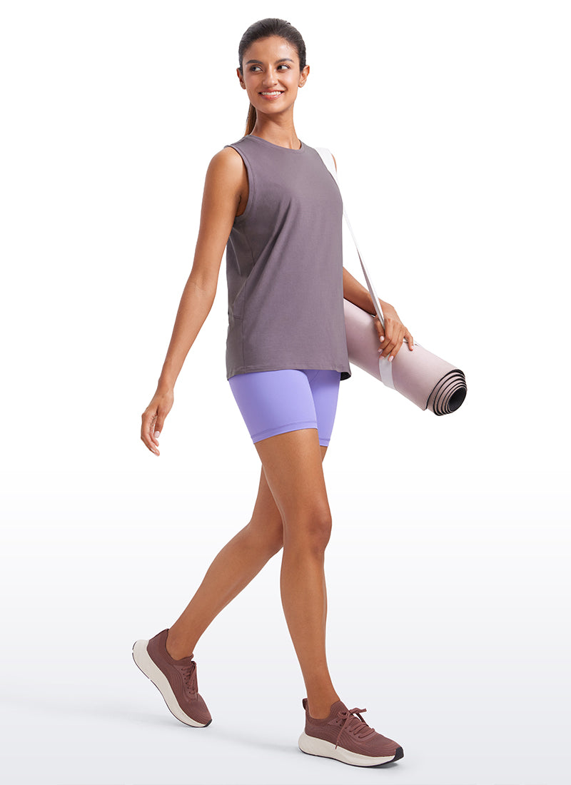 CRZYOGA  women's Pima Cotton Tank High Neck purple gray