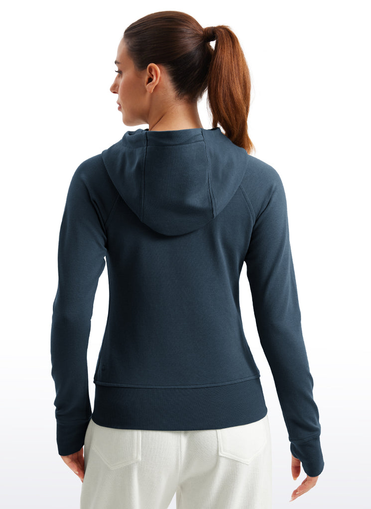 CRZ YOGA Women's Slim Fit Outerwear Amenity Full Zip Hoodies Thumb Holes Black