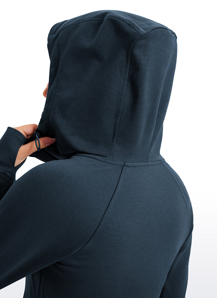 CRZ YOGA Women's Slim Fit Outerwear Amenity Full Zip Hoodies Thumb Holes Ink Blue