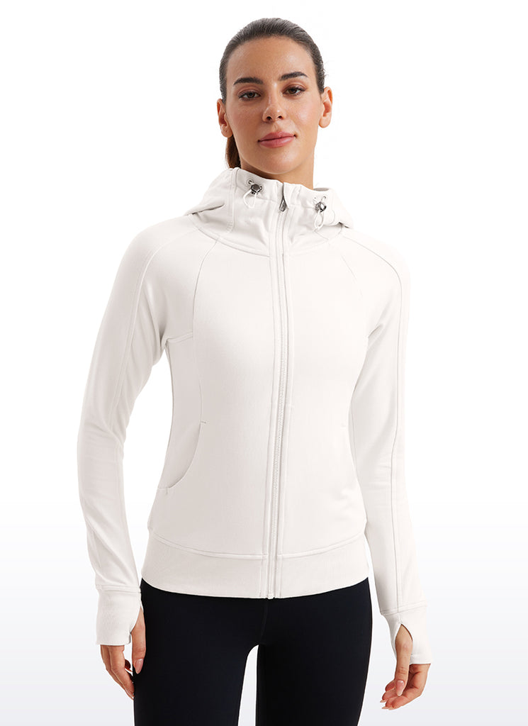 CRZ YOGA Women's Slim Fit Outerwear Amenity Full Zip Hoodies Thumb Holes Ink Blue