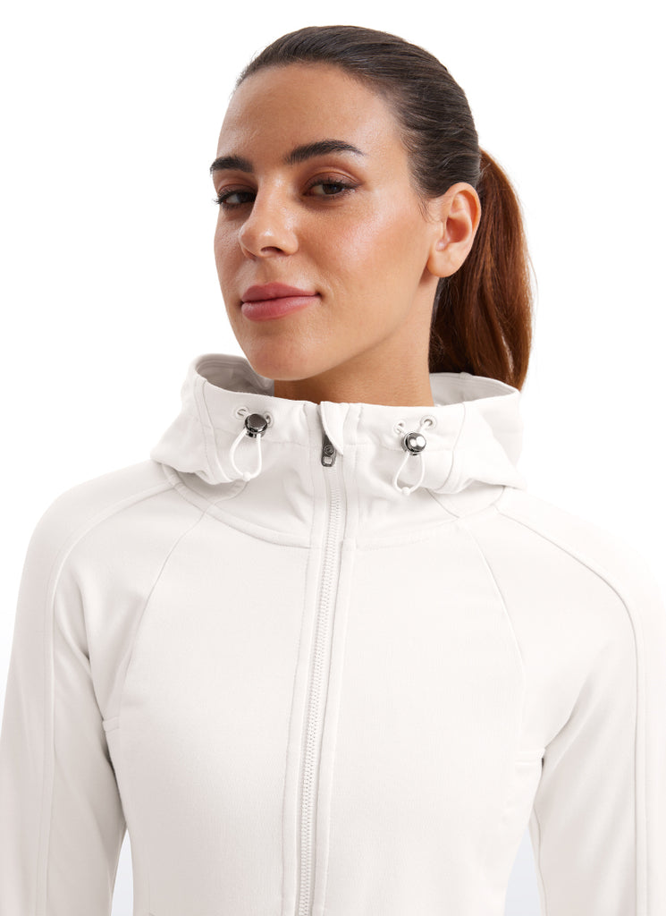 CRZ YOGA Women's Slim Fit Outerwear Amenity Full Zip Hoodies Thumb Holes Milky White