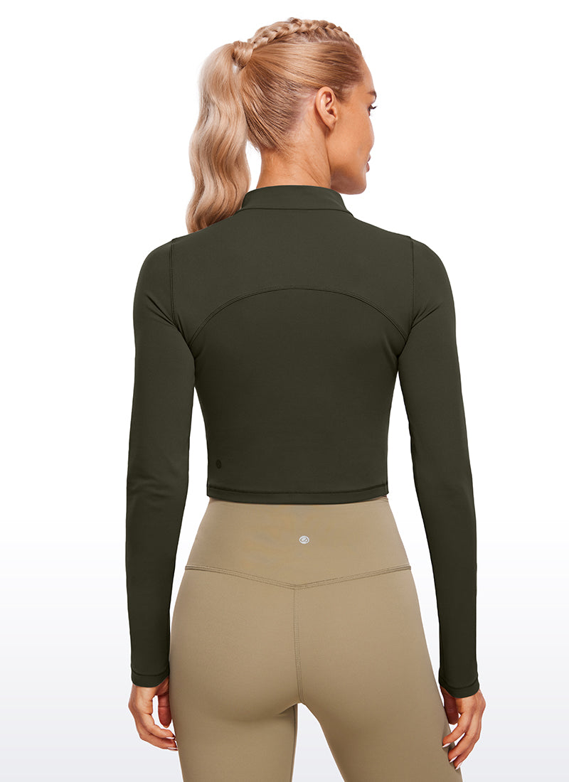 CRZ YOGA Women's Slim Fit Butterluxe Yoga Crop Long Sleeves Mock Turtleneck Borealis Green