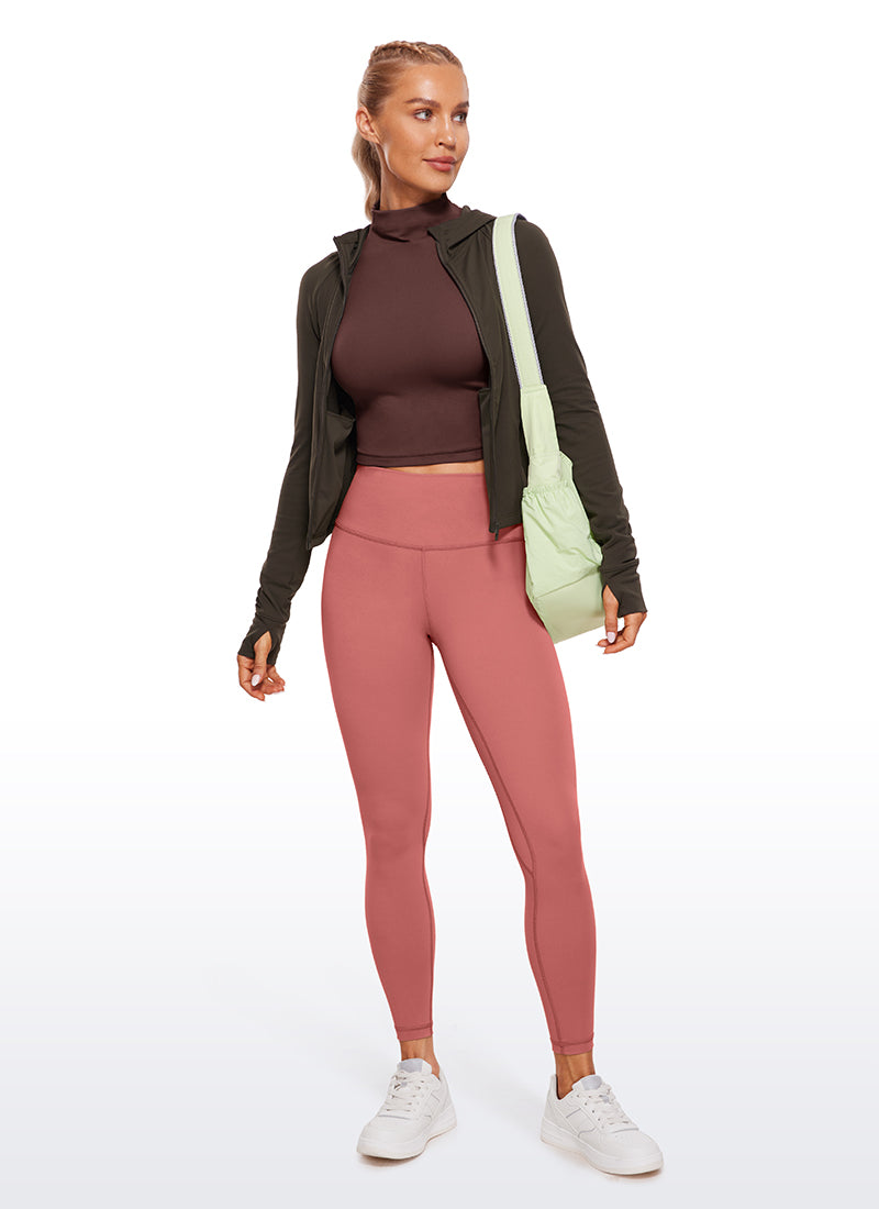CRZ YOGA Women's Slim Fit Butterluxe Yoga Crop Long Sleeves Mock Turtleneck Taupe @model_info:NAT