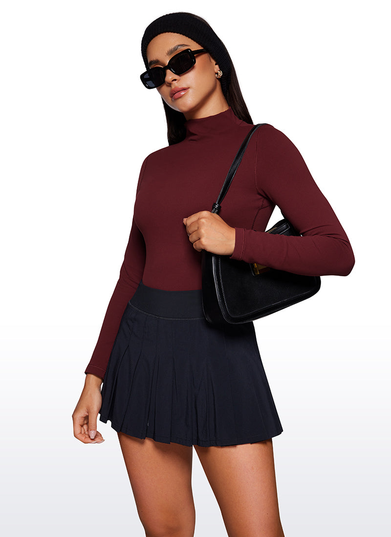 CRZ YOGA Women's Slim Fit Butterluxe Yoga Crop Long Sleeves Mock Turtleneck Red Merlot @model_info:Gabri