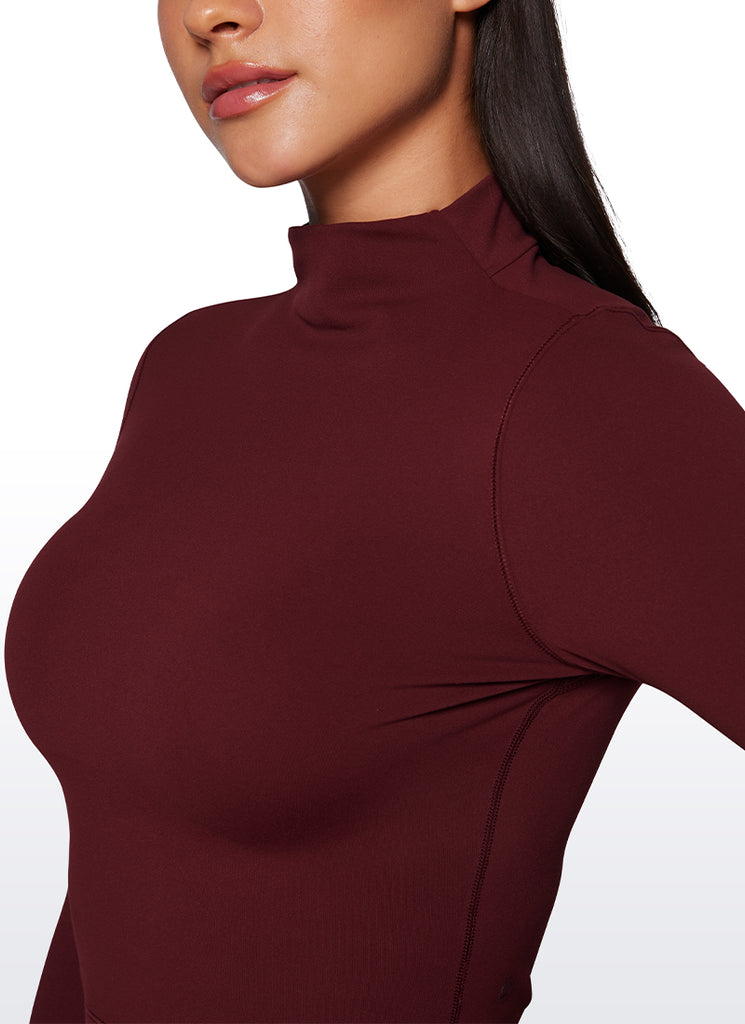 CRZ YOGA Women's Slim Fit Butterluxe Yoga Crop Long Sleeves Mock Turtleneck Pink Peony