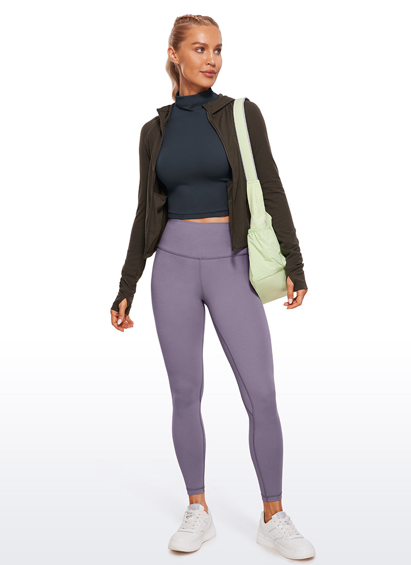 CRZ YOGA Women's Slim Fit Butterluxe Yoga Crop Long Sleeves Mock Turtleneck True Navy @model_info:NAT