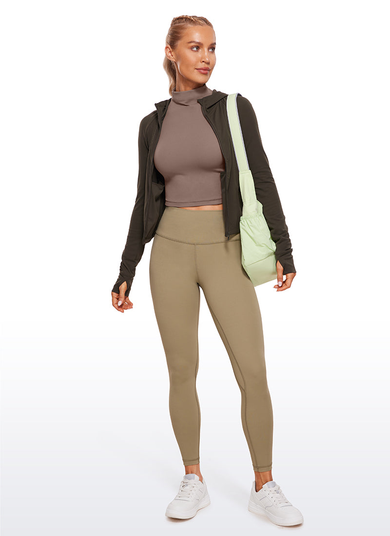 CRZ YOGA Women's Slim Fit Butterluxe Yoga Crop Long Sleeves Mock Turtleneck Brown Purple @model_info:NAT
