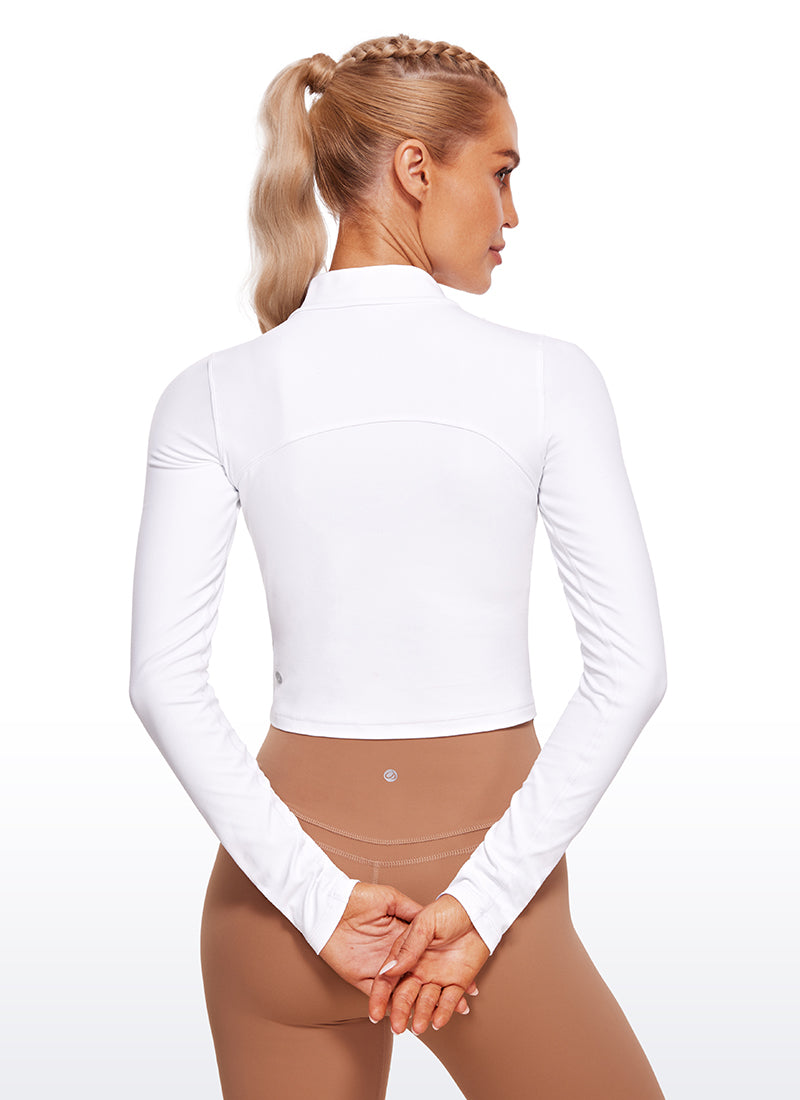 CRZ YOGA Women's Slim Fit Butterluxe Yoga Crop Long Sleeves Mock Turtleneck White @model_info:NAT