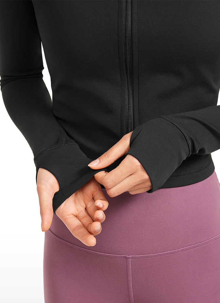 CRZ YOGA Women's Butterluxe Cropped Outerwear Full Zip Jackets Black