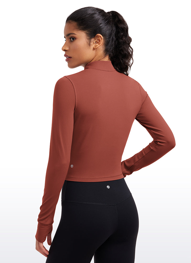CRZ YOGA Women's Butterluxe Cropped Outerwear Full Zip Jackets Jujube Brown @model_info:Cynthia