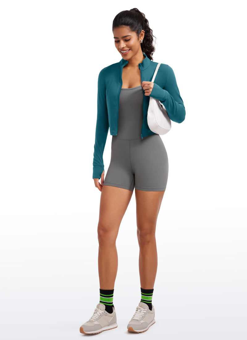 CRZ YOGA Women's Butterluxe Cropped Outerwear Full Zip Jackets Borealis Green @model_info:Cyn